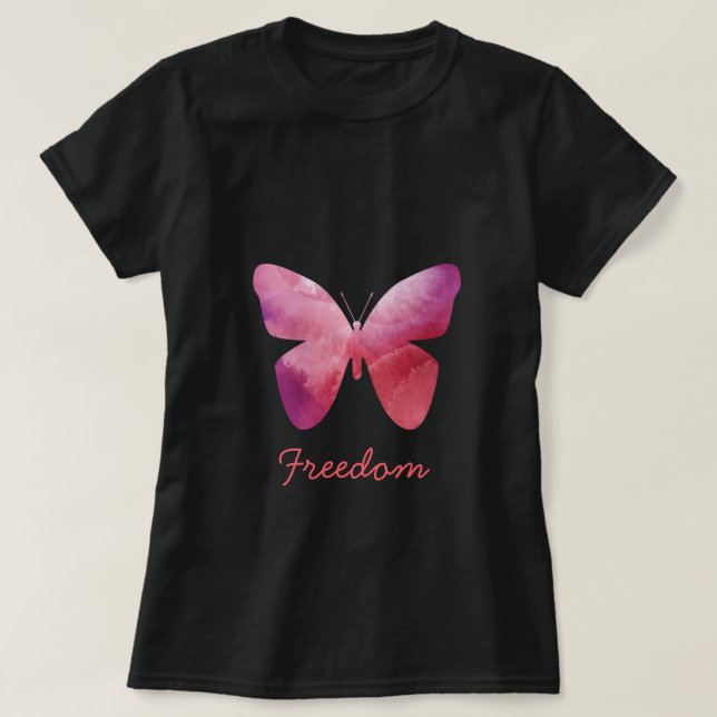 Camiseta Extraña libertad de mariposa rosa (Diseño del anverso)
