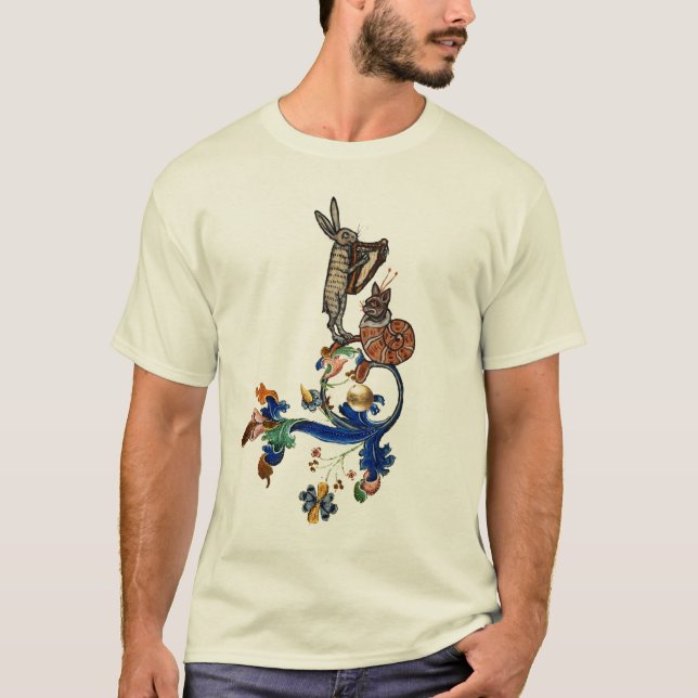 CAMISETA EXTRAÑA MÚSICA BESTIARIA MEDIEVAL, HARPIST HARE (Anverso)