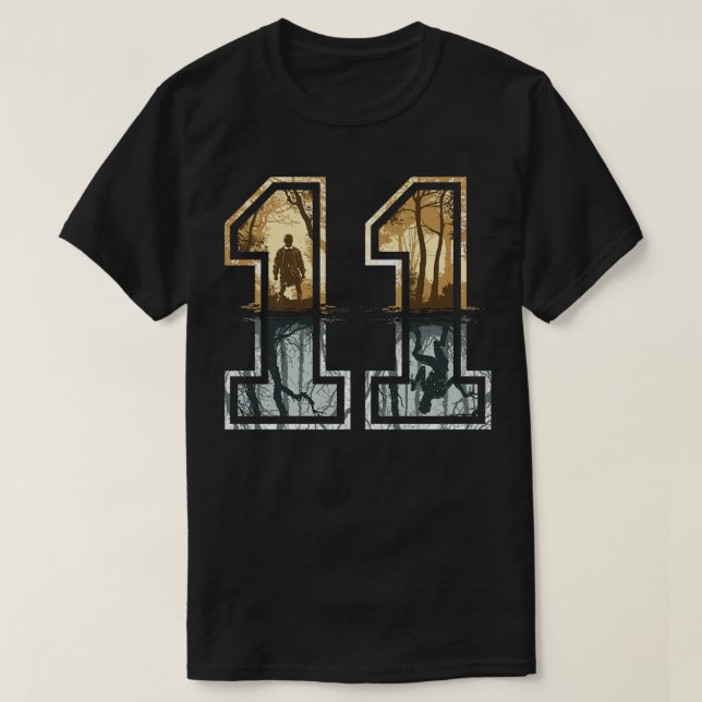 Camiseta Extraña plata dorada número 11 (Diseño del anverso)