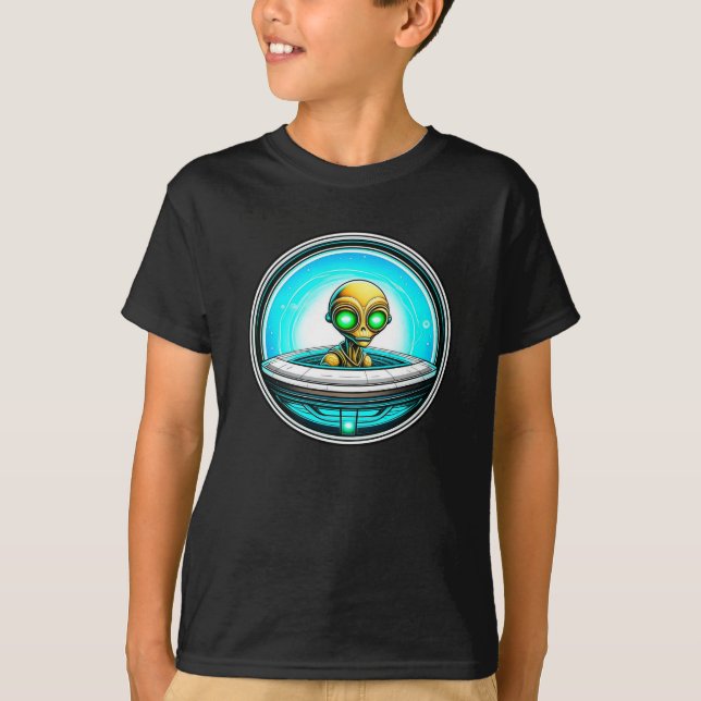Camiseta Extranjero terrestre volando un OVNI (Anverso)
