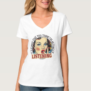 Camiseta Extraño sarcasmo de señora retro escuchando