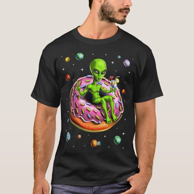 Camiseta Extraterrestre Espacial Montando Donut (Anverso)