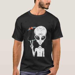 Camiseta Extraterrestre sosteniendo signo de paz Ovni extra