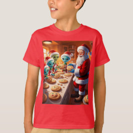 Camiseta extraterrestres ayudando a santa hornear galletas
