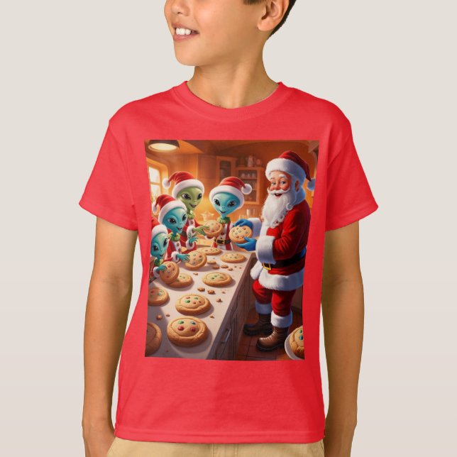 Camiseta extraterrestres ayudando a santa hornear galletas (Anverso)