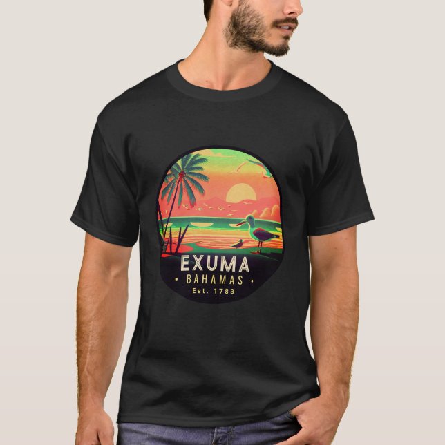 Camiseta Exuma Bahamas Retro Sunset Seagull Souvenir de los (Anverso)