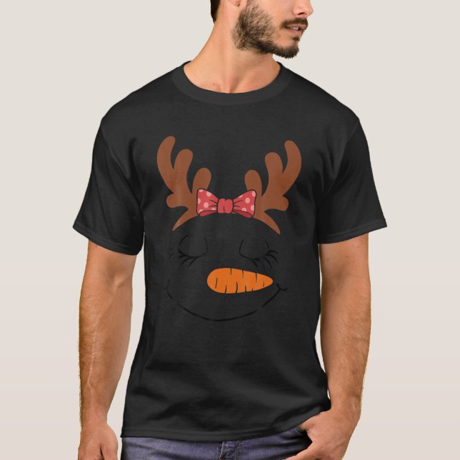 Camiseta Eyelashes cortos Chica de Snowman Face Reindee Bow (Anverso)