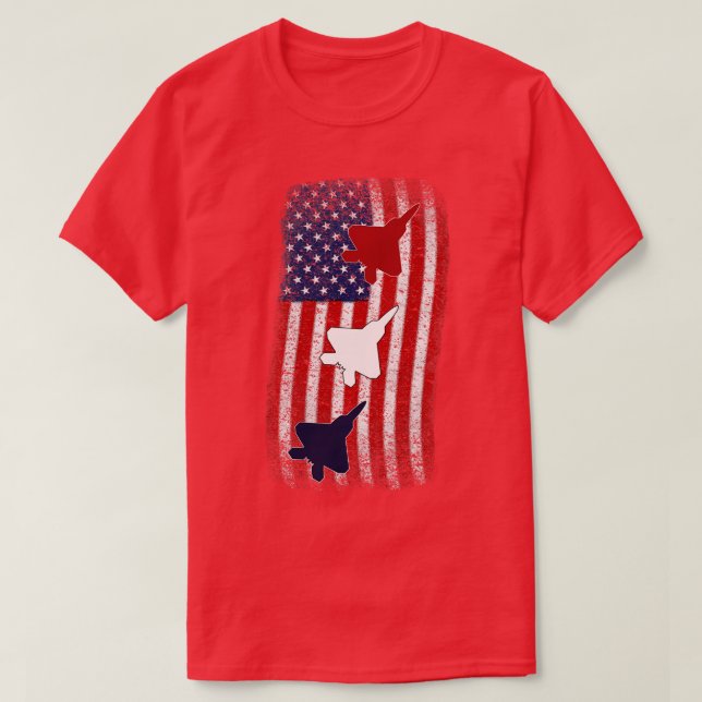 Camiseta F22 Raptor American Flag 4th of July Red White Blu (Diseño del anverso)