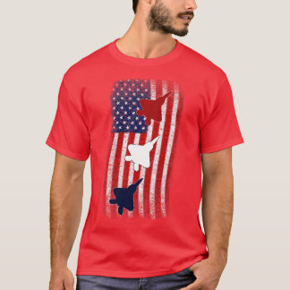 Camiseta F22 Raptor American Flag 4th of July Red White Blu