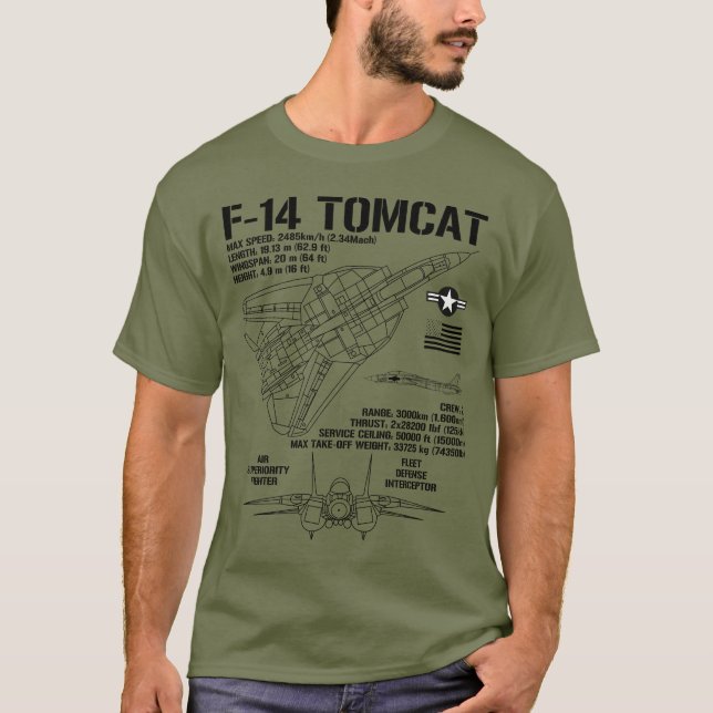 Camiseta F-14 Tomcat Fighter Jet Specs Military F14 Tomcat (Anverso)