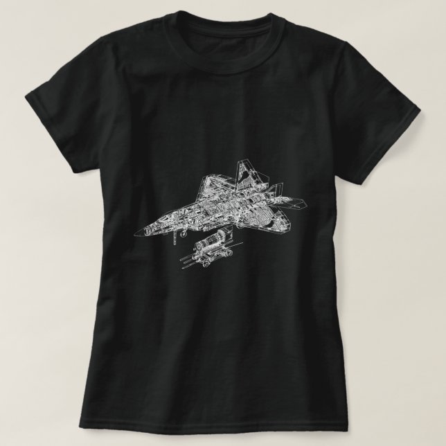 Camiseta F-22 Raptor Fighter Aircraft Air Force Blueprint (Diseño del anverso)