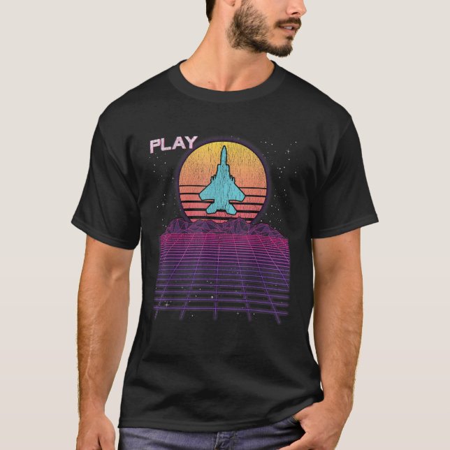 Camiseta F 22 Raptor Fighter Jet F18 Synthwave Retrowave Ae (Anverso)