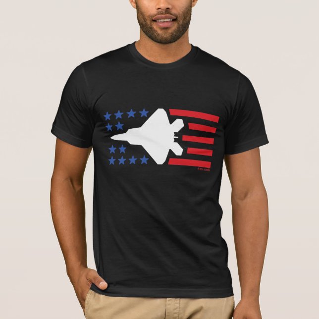 Camiseta F-22 Raptor Jet Red White y Blue Stars Stripes (Anverso)
