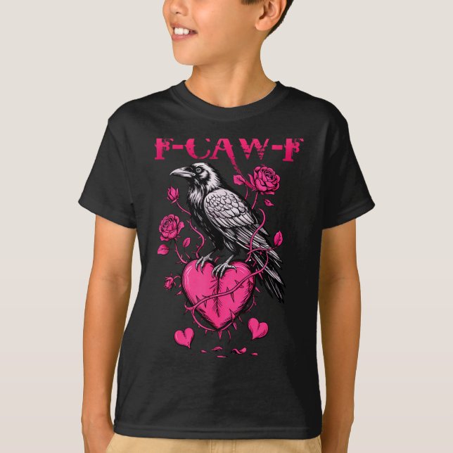 Camiseta F-caw-f Black Crow Black Bird Roses Heart Funny Va (Anverso)
