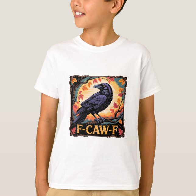 Camiseta F-caw-f Crow Spooky Halloween Fall Leaves Thanksgi (Anverso)