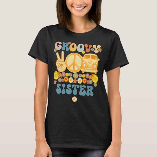 Camiseta Fa Baby Shower de la familia Groovy Sister Retro (Anverso)