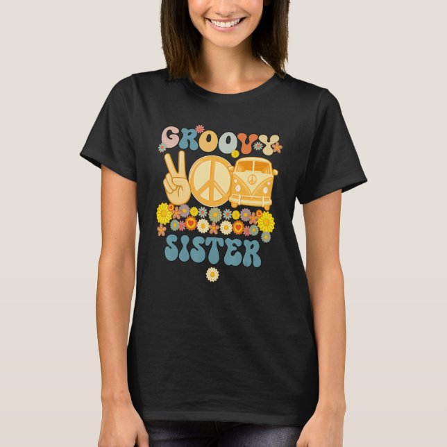 Camiseta Fa Baby Shower de la familia Groovy Sister Retro (Anverso)
