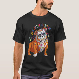 Camiseta Fa de la flor del Bulldog inglés Dia De Los Muerto