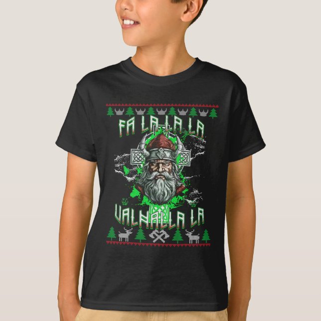 Camiseta Fa La 8 Valhalla Santa Hat Viking Skull Navidades (Anverso)