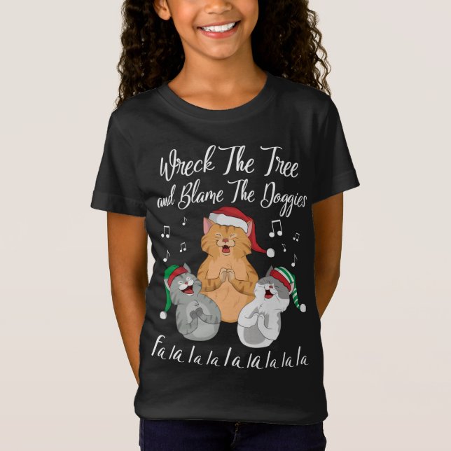 Camiseta Fa La La La La Navidades Kitties Funny Holiday Cat (Anverso)