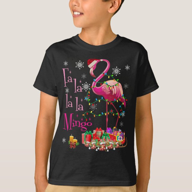 Camiseta Fa La La La mingo Flamingo para Navidades Navidad (Anverso)