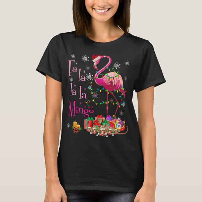 Camiseta Fa La La La mingo Flamingo para Navidades Navidad (Anverso)