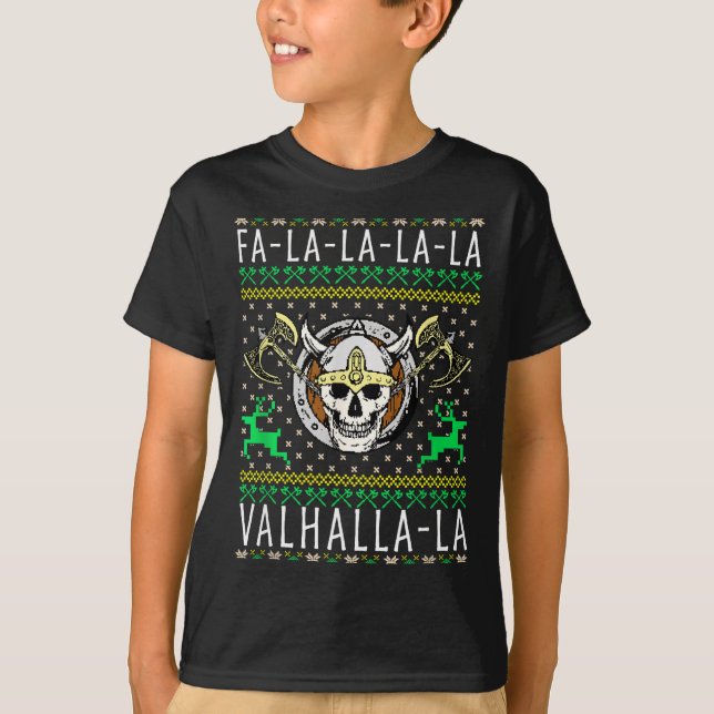Camiseta Fa-la-la-la Valhalla-la Dios Vikingo Feo de Navida (Anverso)