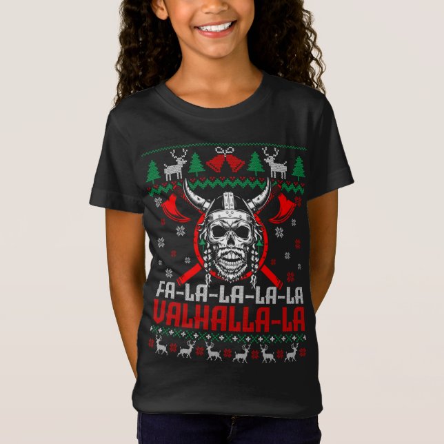 Camiseta Fa-La-La-La-Valhalla-La-Funny Viking God Ugly Xmas (Anverso)