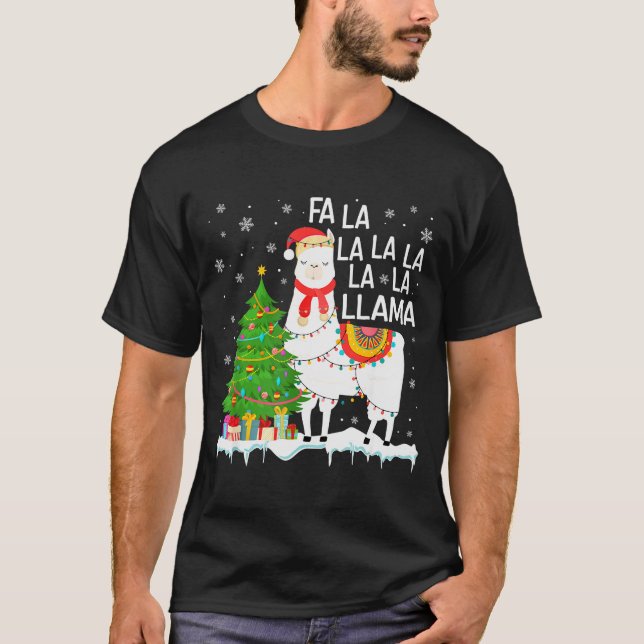 Camiseta Fa La La Llama Christmas Funny Xmas Pajamas Animal (Anverso)
