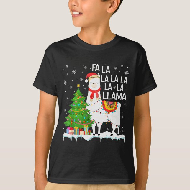 Camiseta Fa La La Llama Christmas Funny Xmas Pajamas Animal (Anverso)