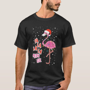 Camiseta Fa La La Mingo Cute Pink Flamingo Santa Hat Merry