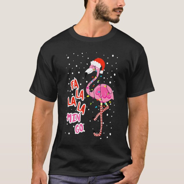 Camiseta Fa La La Mingo Cute Pink Flamingo Santa Hat Merry (Anverso)