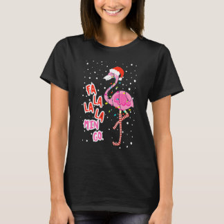 Camiseta Fa La La Mingo Cute Pink Flamingo Santa Hat Merry