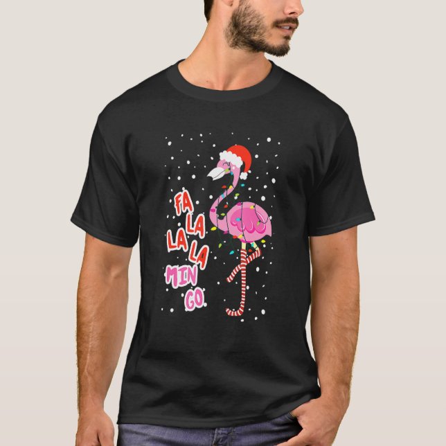 Camiseta Fa La La Mingo Cute Pink Flamingo Santa Hat Merry (Anverso)