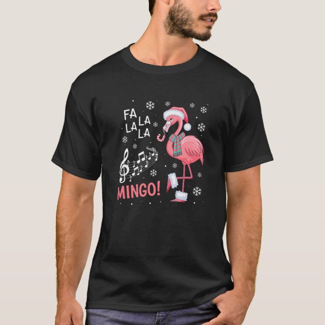 Camiseta Fa La La Mingo Flamingo Candy Cane Christmas Premi (Anverso)