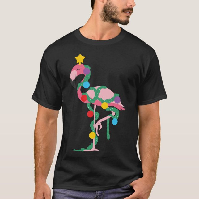 Camiseta Fa La La Mingo Flamingo rosa Árbol de Navidad Luce (Anverso)