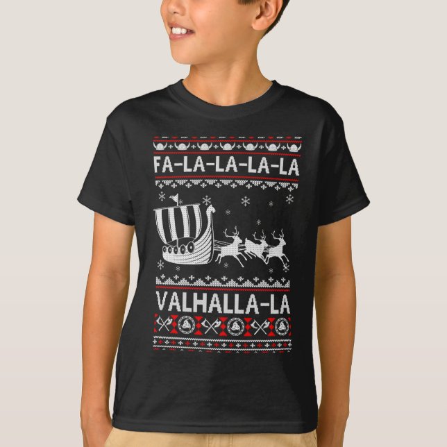 Camiseta Fa La La Valhalla Viking Ship Christmas Xmas Ugly  (Anverso)