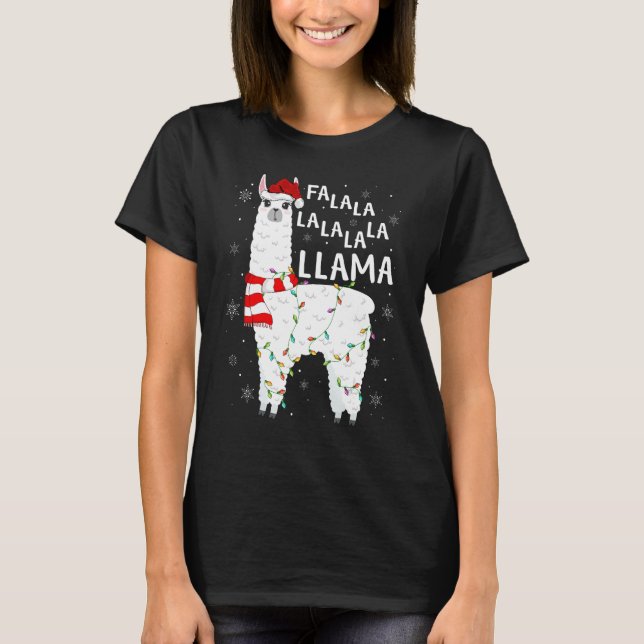 Camiseta Fa La Llama Xmas enciende a Santa Hat Llama Chris (Anverso)