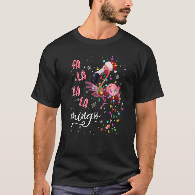 Camiseta Fa la Mingo Cute Pink Flamingo Santa Hat Merry (Anverso)