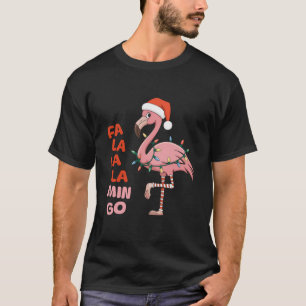 Camiseta Fa La Mingo Flamingo Árbol de Navidad Enciende Nav