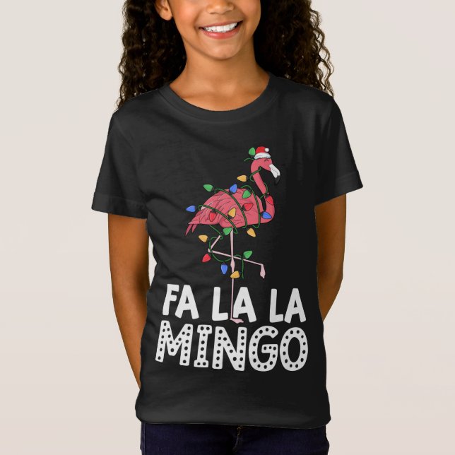 Camiseta Fa La Mingo Flamingo Árbol de Navidad enciende tro (Anverso)