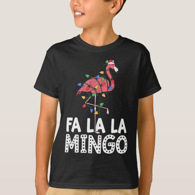 Camiseta Fa La Mingo Flamingo Árbol de Navidad enciende tro (Anverso)