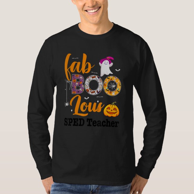 Camiseta Fab Boo Lous Sped Teacher Leopard Spooky Halloween (Anverso)