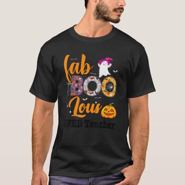 Camiseta Fab Boo Lous Sped Teacher Leopard Spooky Halloween (Anverso)