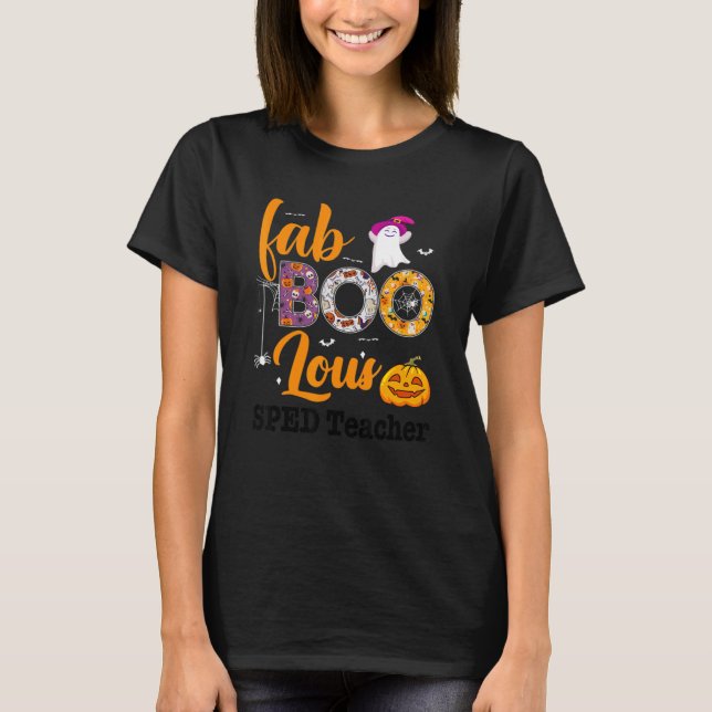 Camiseta Fab Boo Lous Sped Teacher Leopard Spooky Halloween (Anverso)