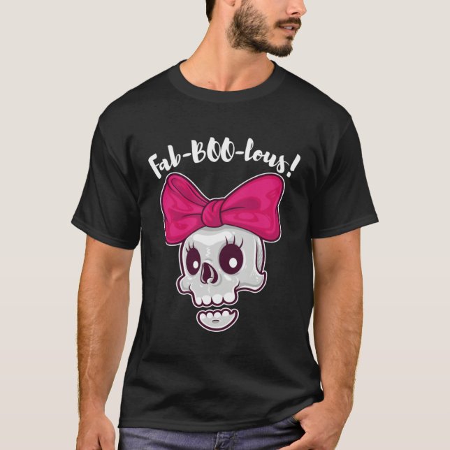 Camiseta Fab BOO lous Women Girls Halloween Cute Pink Bow S (Anverso)