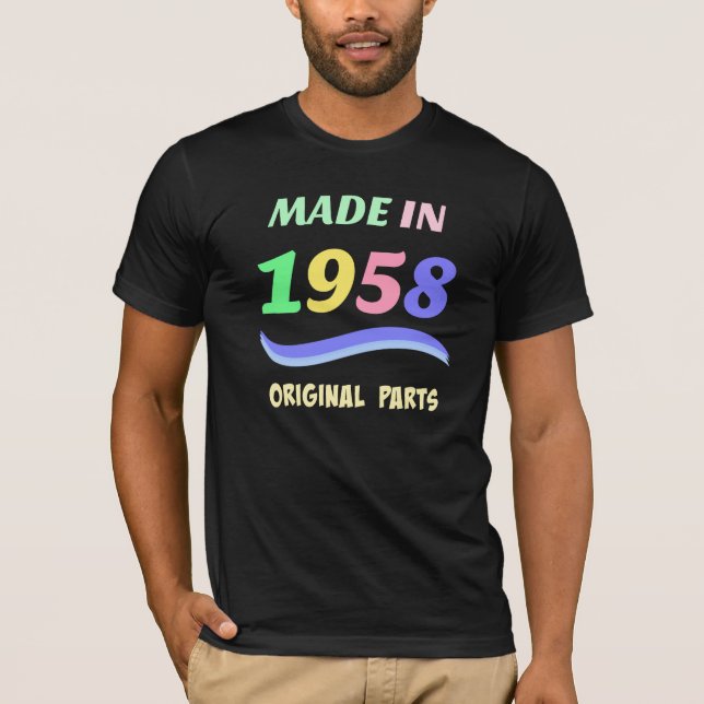 Camiseta Fabricado en 1958, el diseño de texto colorido (Anverso)