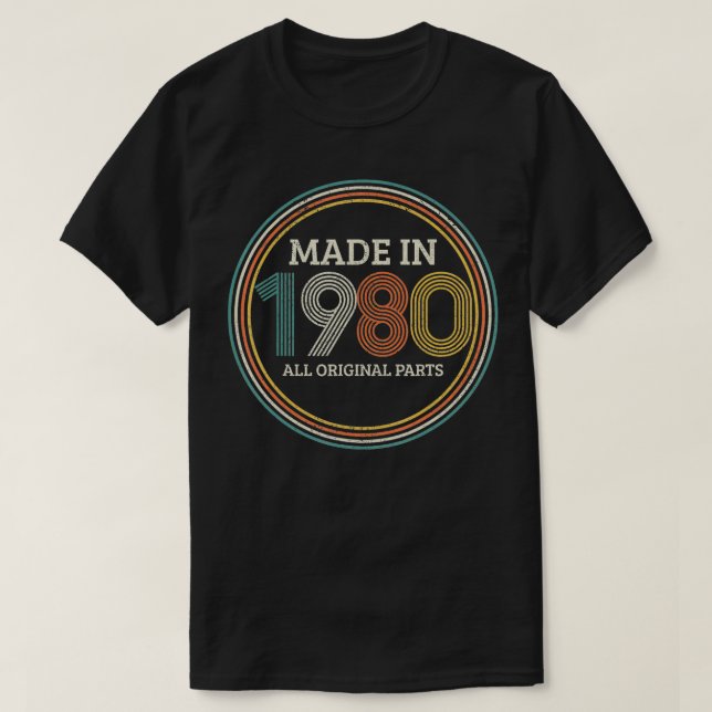 Camiseta Fabricado en 1980 Piezas Originales 40 Vin Regalo  (Diseño del anverso)