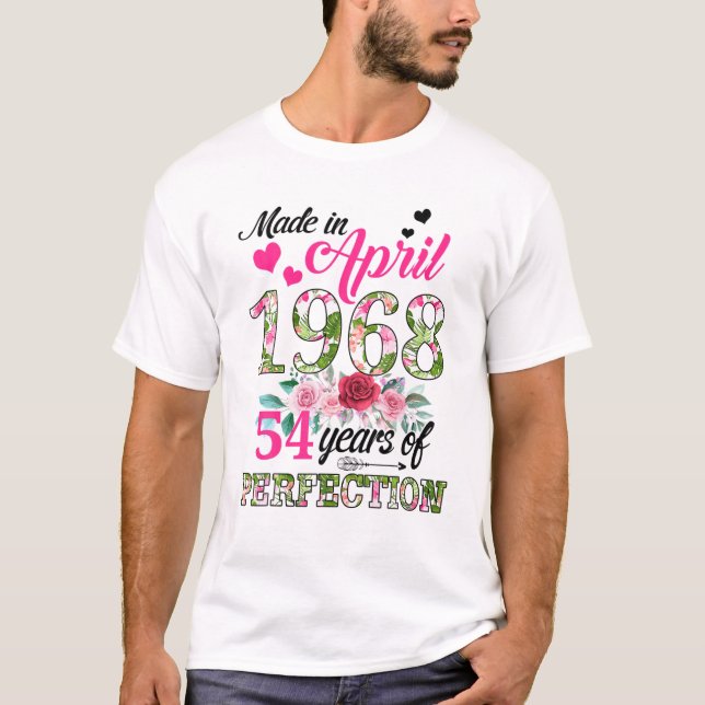 Camiseta Fabricado En Abril De 1968 Floral 54 Años De Edad  (Anverso)