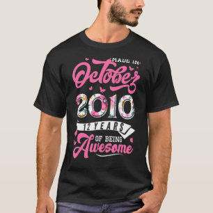Camiseta Fabricado en octubre de 2010 Floral 12 años Bir de
